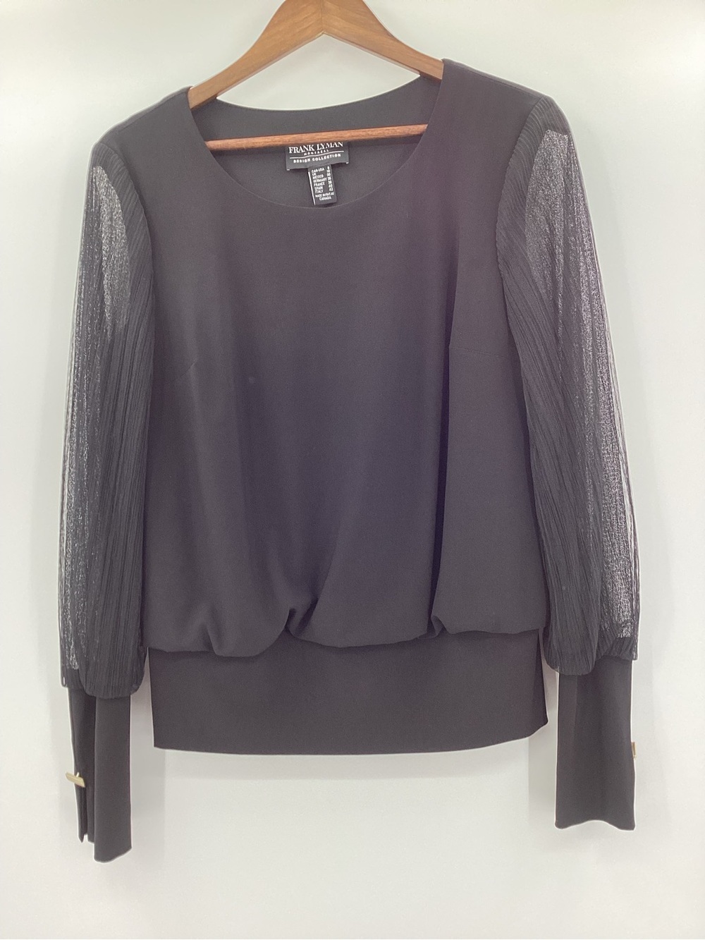 Frank Lyman Design Black Blouse with Sheer Long Sleeves